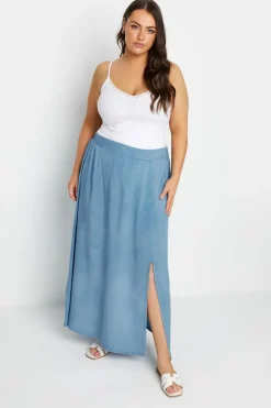 Skirts>YOURS Curve Blue Chambray Maxi Skirt