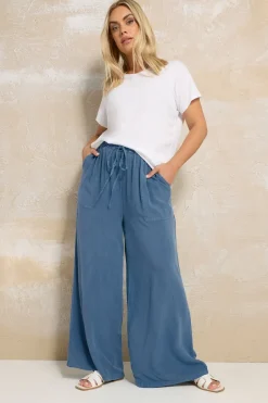 Trousers>YOURS Curve Blue Chambray Tie Front Wide Leg Trousers