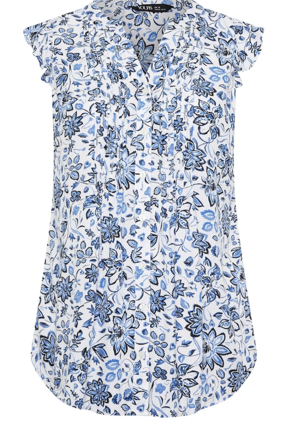Tops>YOURS Curve Blue Floral Sleeveless Pintuck Blouse