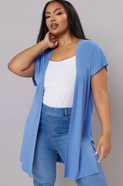Tops>YOURS Curve Blue Grown On Sleeve Jersey Cardigan