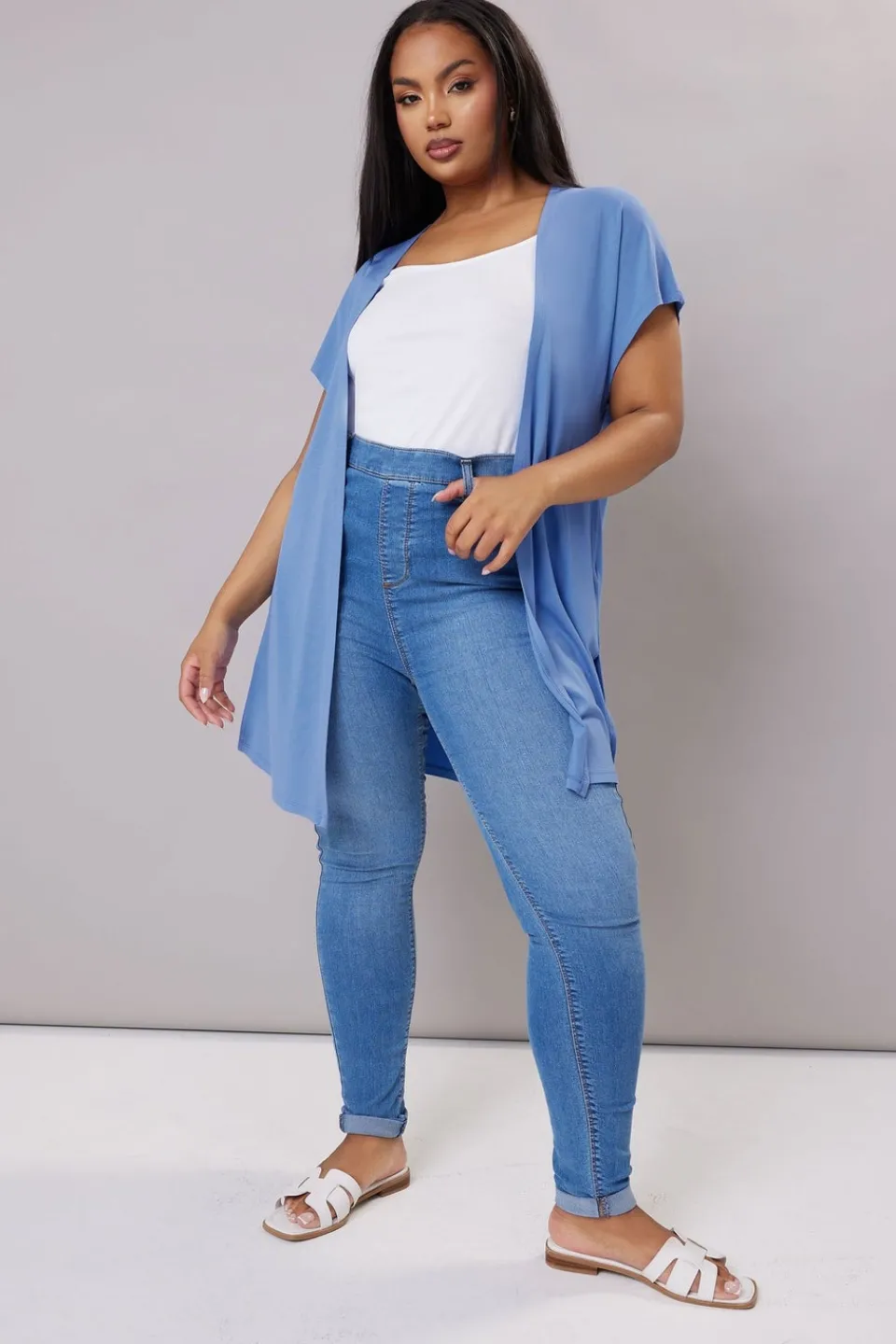 Tops>YOURS Curve Blue Grown On Sleeve Jersey Cardigan