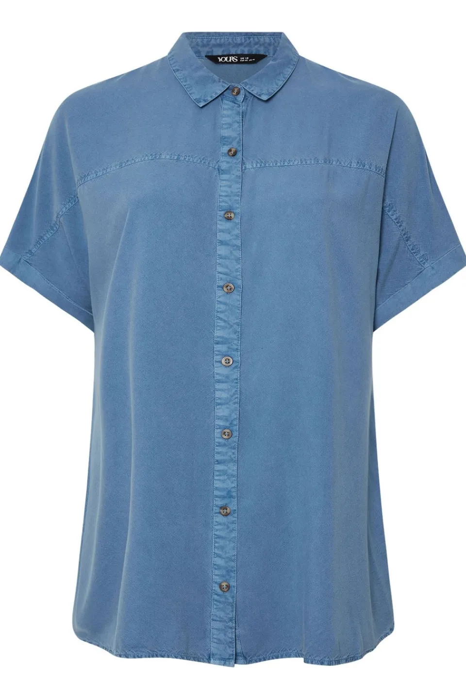 Tops>YOURS Curve Blue Short Sleeve Chambray Shirt