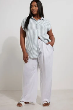 Tops>YOURS Curve Blue Stripe Boxy Sleeveless Shirt