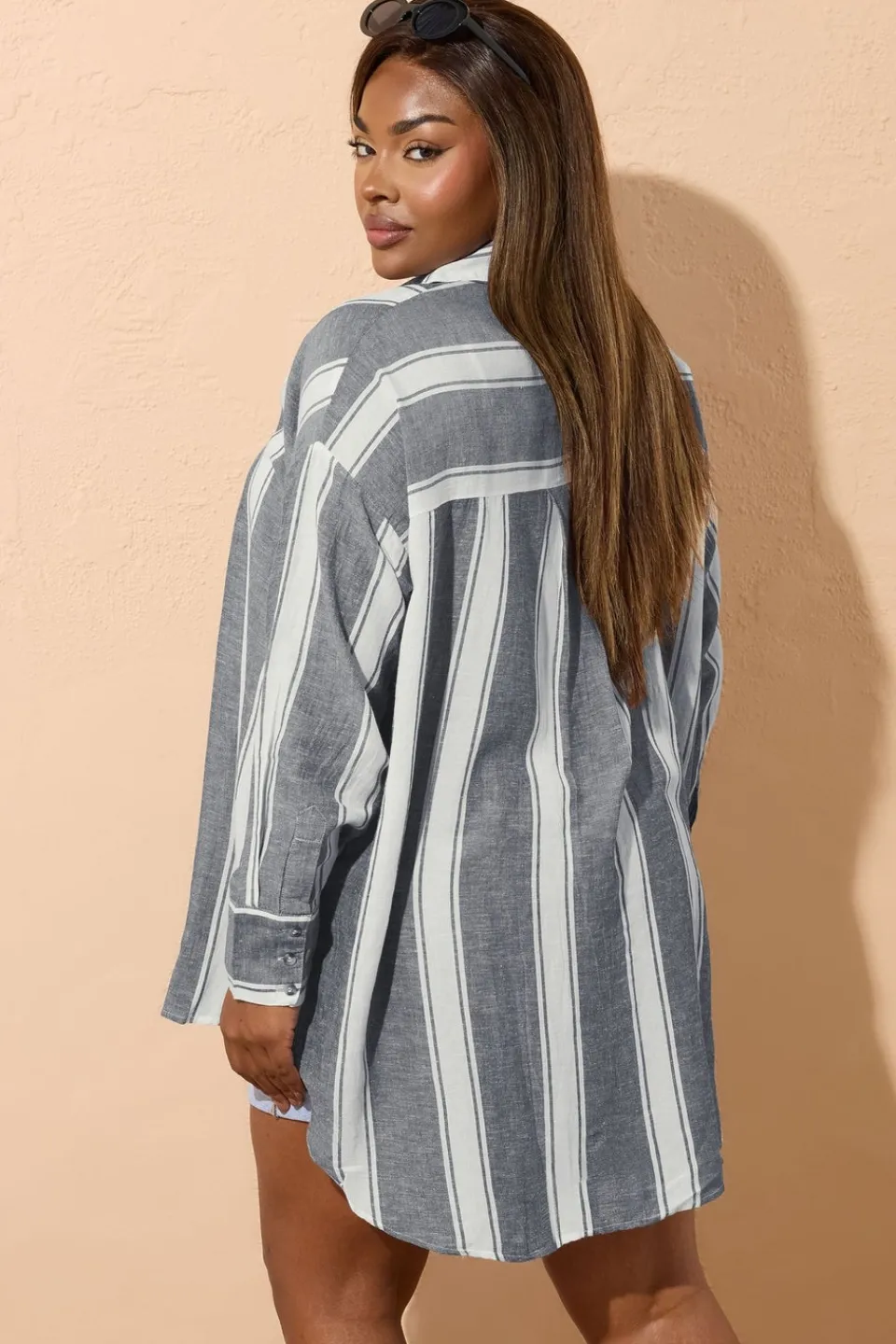 Blouses & Shirts>YOURS Curve Blue Stripe Linen Shirt