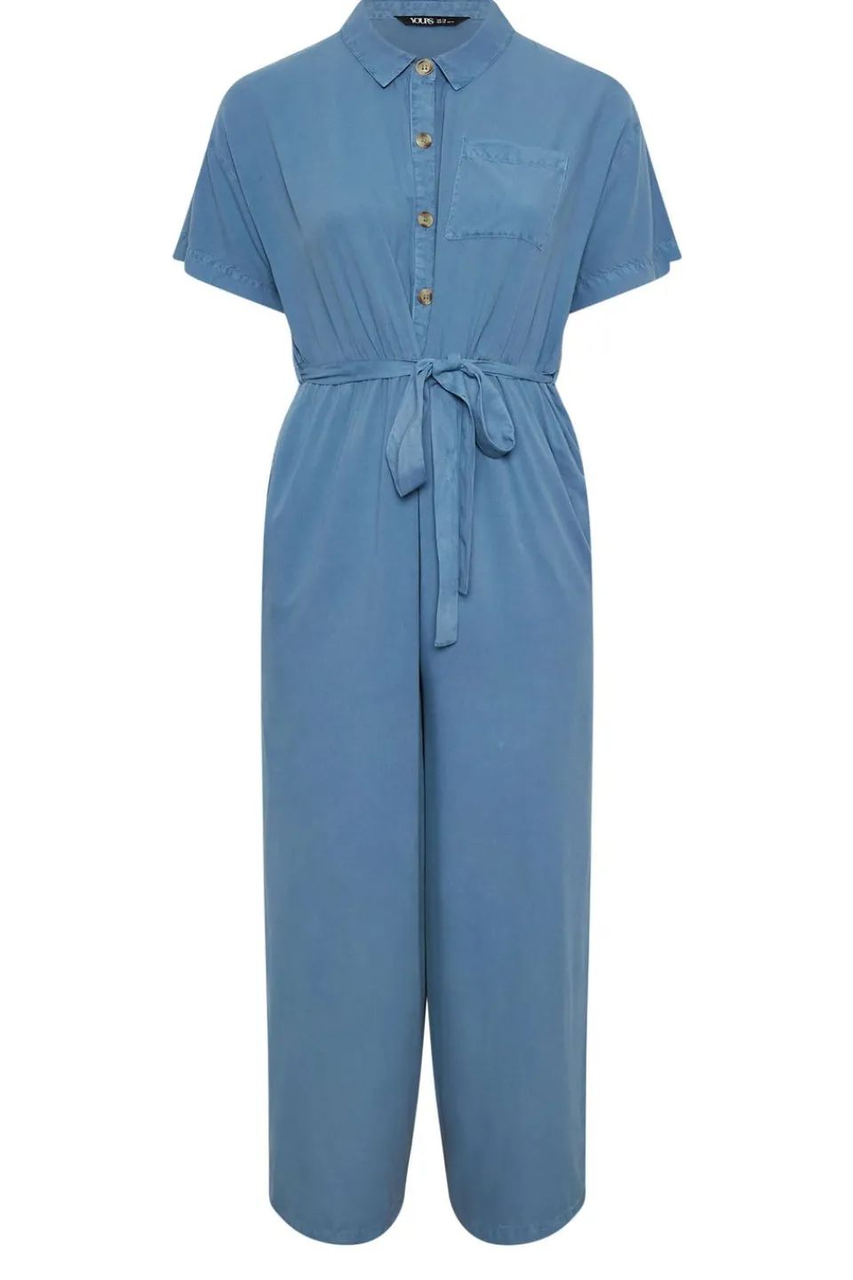 Jumpsuits & Playsuits>YOURS Curve Blue Wide Leg Chambray Jumpsuit