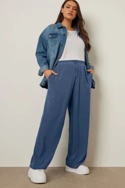 Trousers>YOURS Curve Blue Wide Leg Chambray Trousers