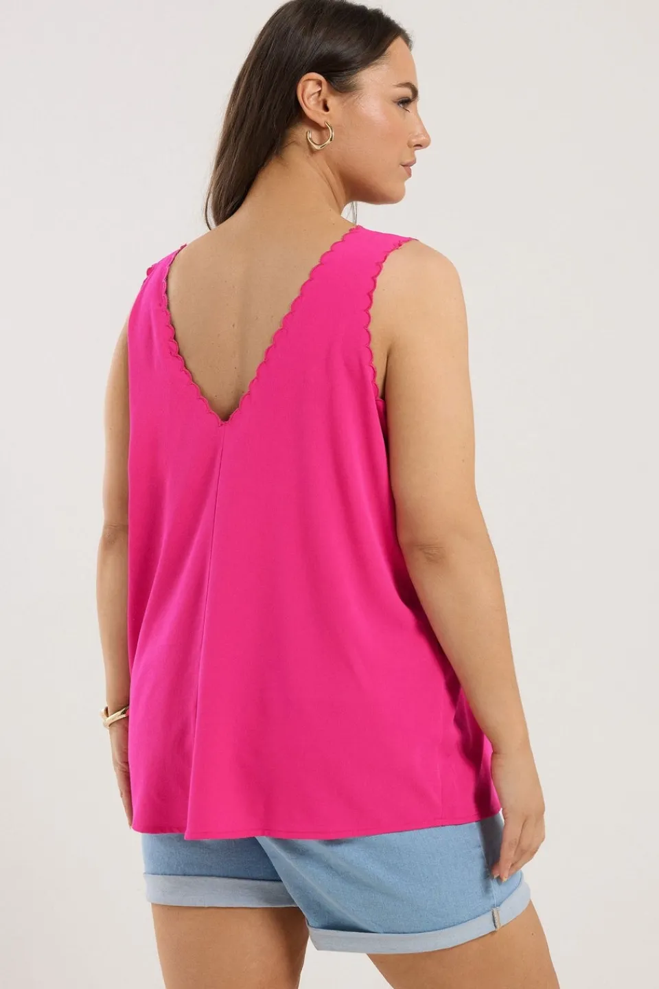 Tops>YOURS Curve Bright Pink Scallop Edge Cami Vest Top