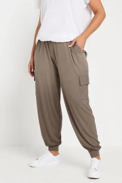 Trousers>YOURS Curve Brown Cargo Harem Joggers