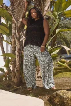 Trousers>YOURS Curve Brown Leopard Print Linen Tie Front Trousers