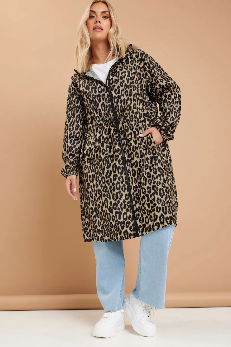 Coats & Jackets>YOURS Curve Brown Leopard Print Longline Parka Jacket