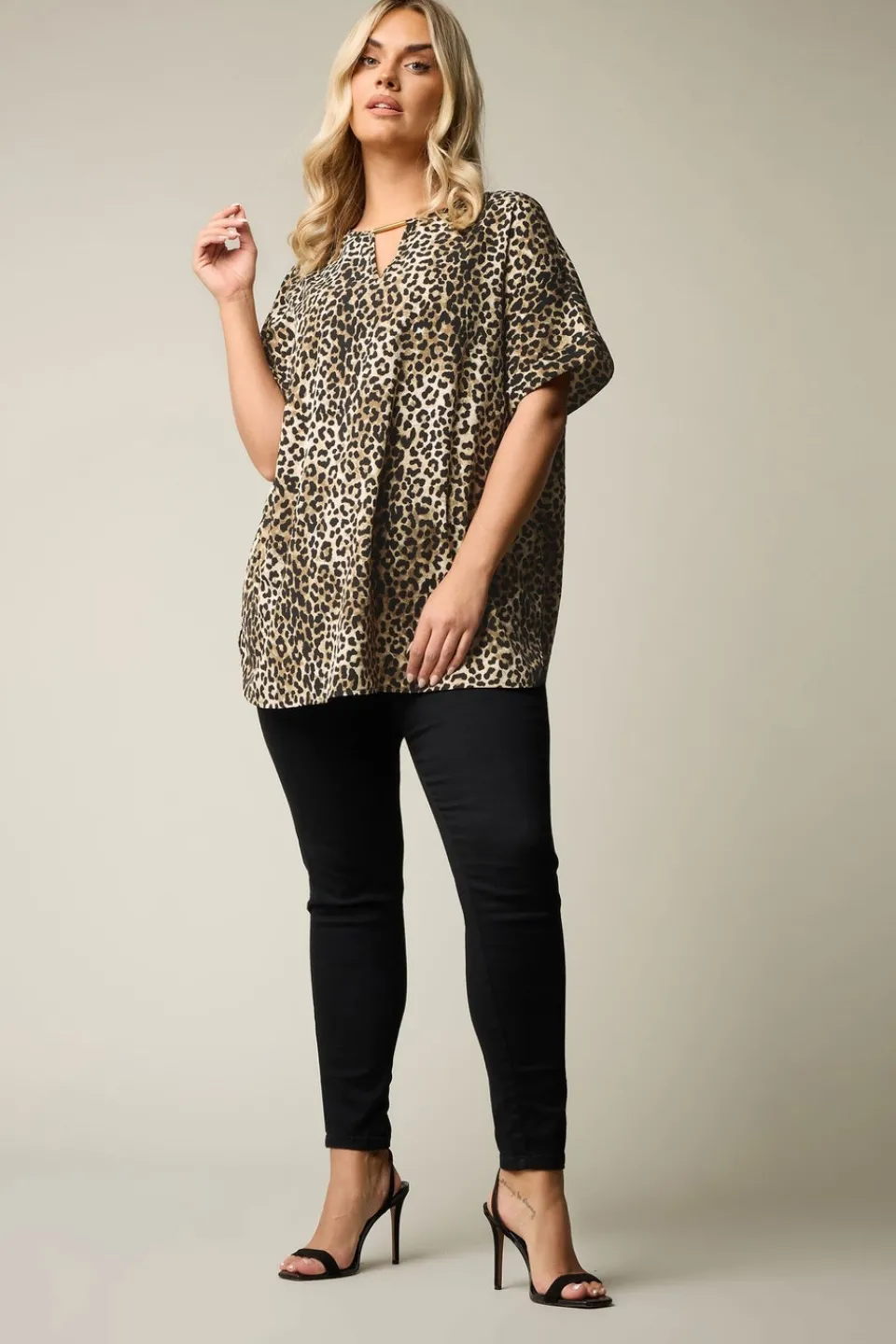 Tops>YOURS Curve Brown Leopard Print Metal Trim Blouse