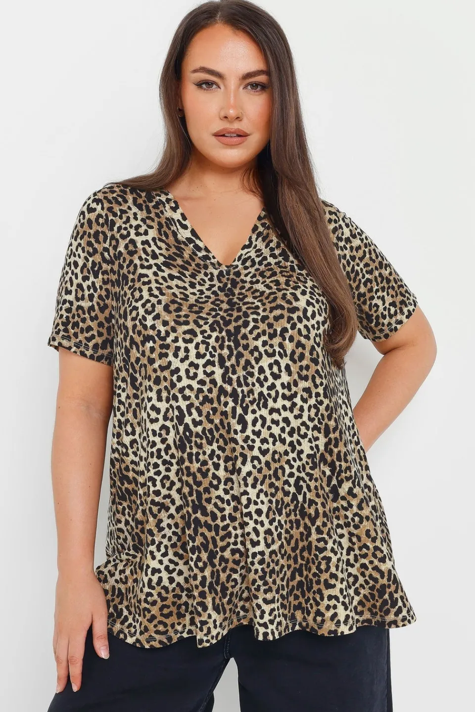 Tops>YOURS Curve Brown Leopard Print Swing Top