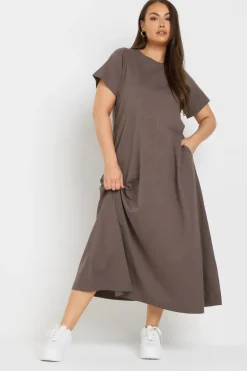 Dresses>YOURS Curve Midaxi T Shirt Dress Brown