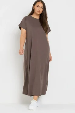 Dresses>YOURS Curve Midaxi T Shirt Dress Brown