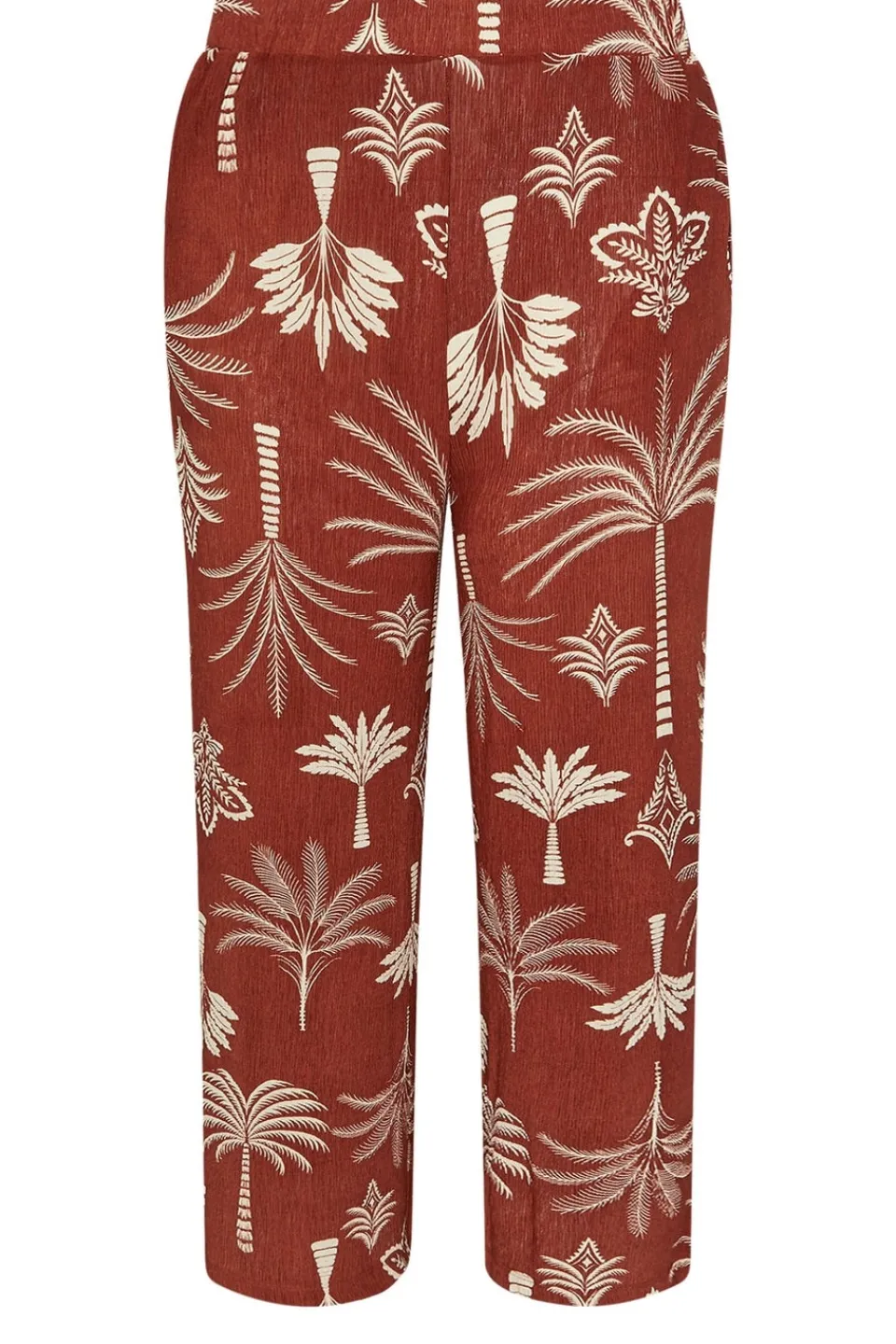 Trousers>YOURS Curve Brown Palm Print Plisse Wide Leg Trousers