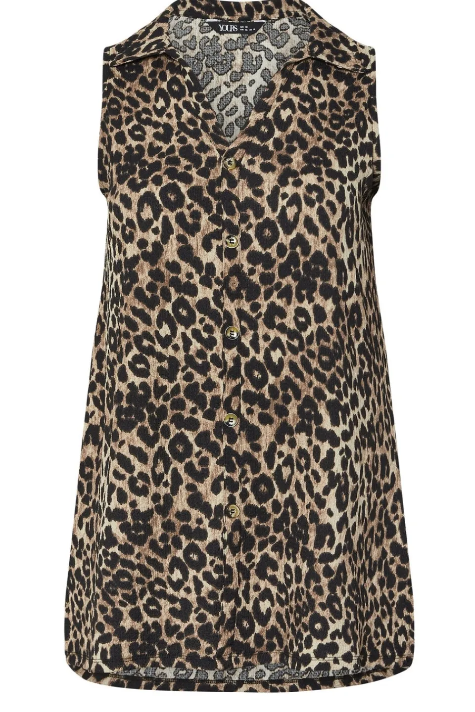 Tops>YOURS Curve Brown Textured Leopard Sleeveless Shirt