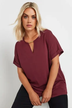 Tops>YOURS Curve Burgundy Red Metal Trim Blouse