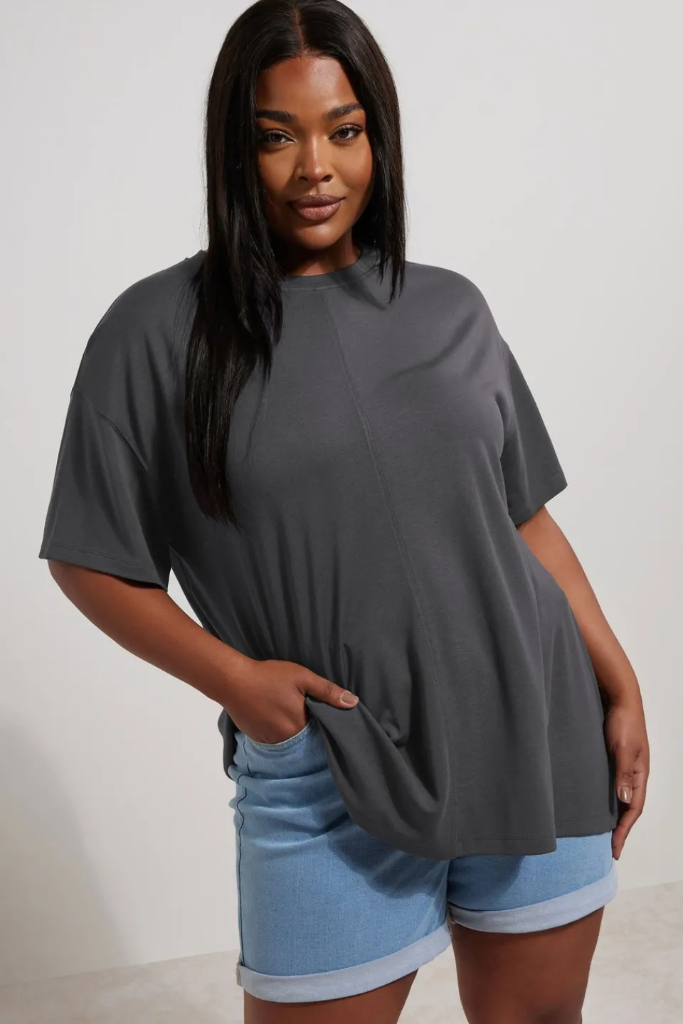 T-Shirts>YOURS Curve Charcoal Grey Heavyweight Oversized T-Shirt