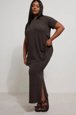 Skirts>YOURS Curve Chocolate Brown Textured Side Split Maxi Skirt