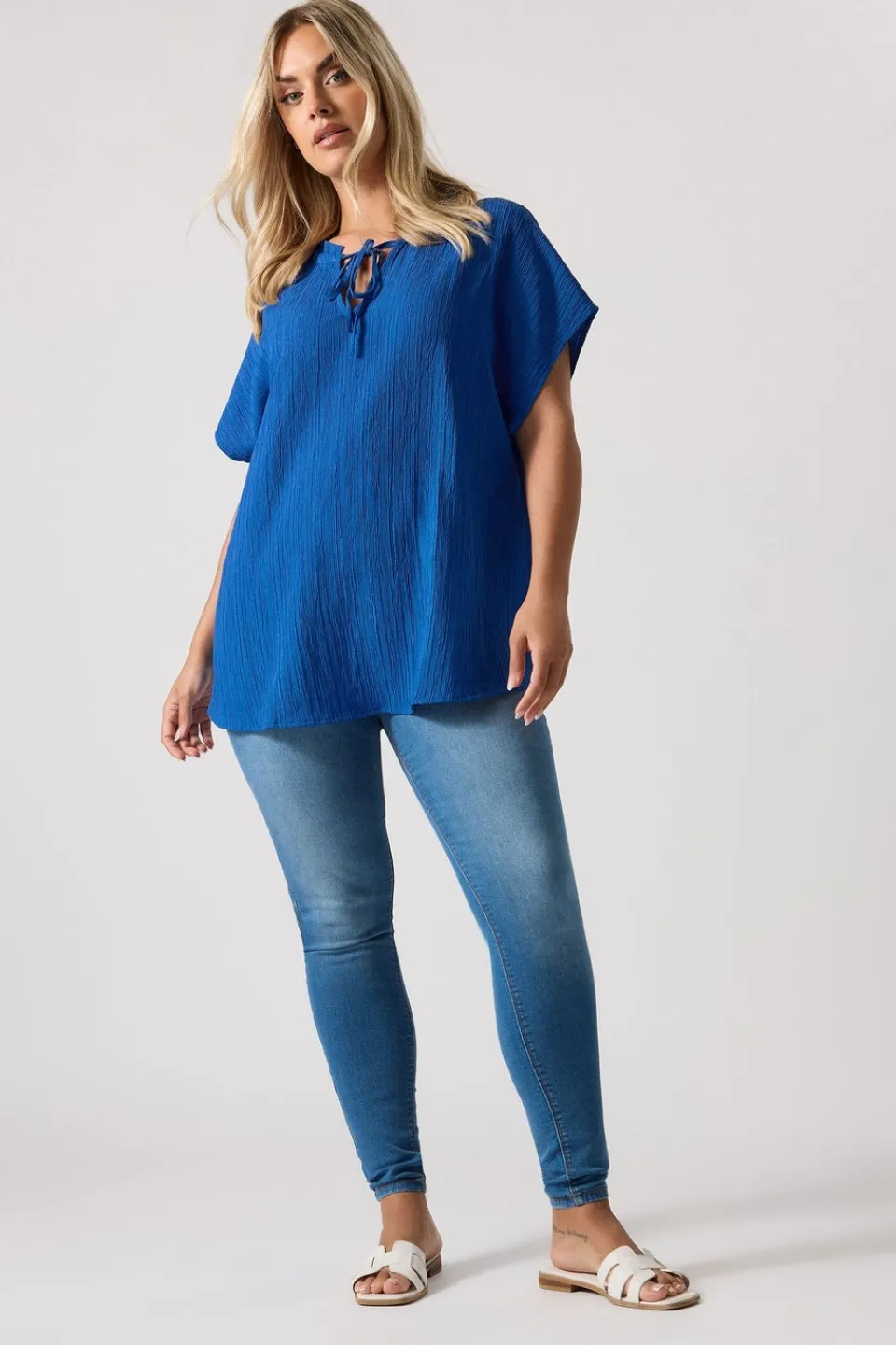 Tops>YOURS Curve Cobalt Blue Textured Frill Neck Top