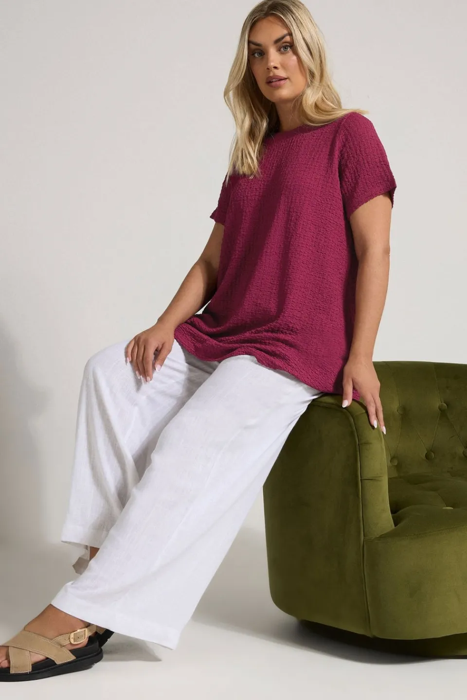 T-Shirts>YOURS Curve Dark Pink Textured Swing Top