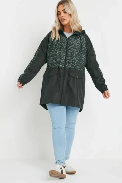 Coats & Jackets>YOURS Curve Green & Black Colourblock Lightweight Parka Jacket