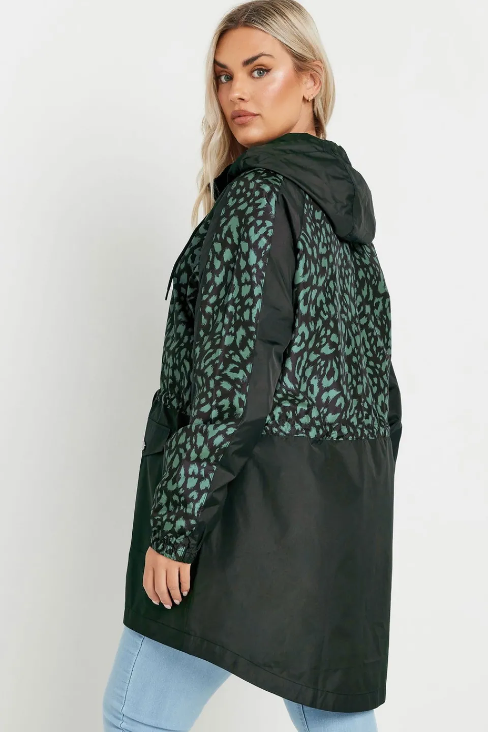 Coats & Jackets>YOURS Curve Green & Black Colourblock Lightweight Parka Jacket