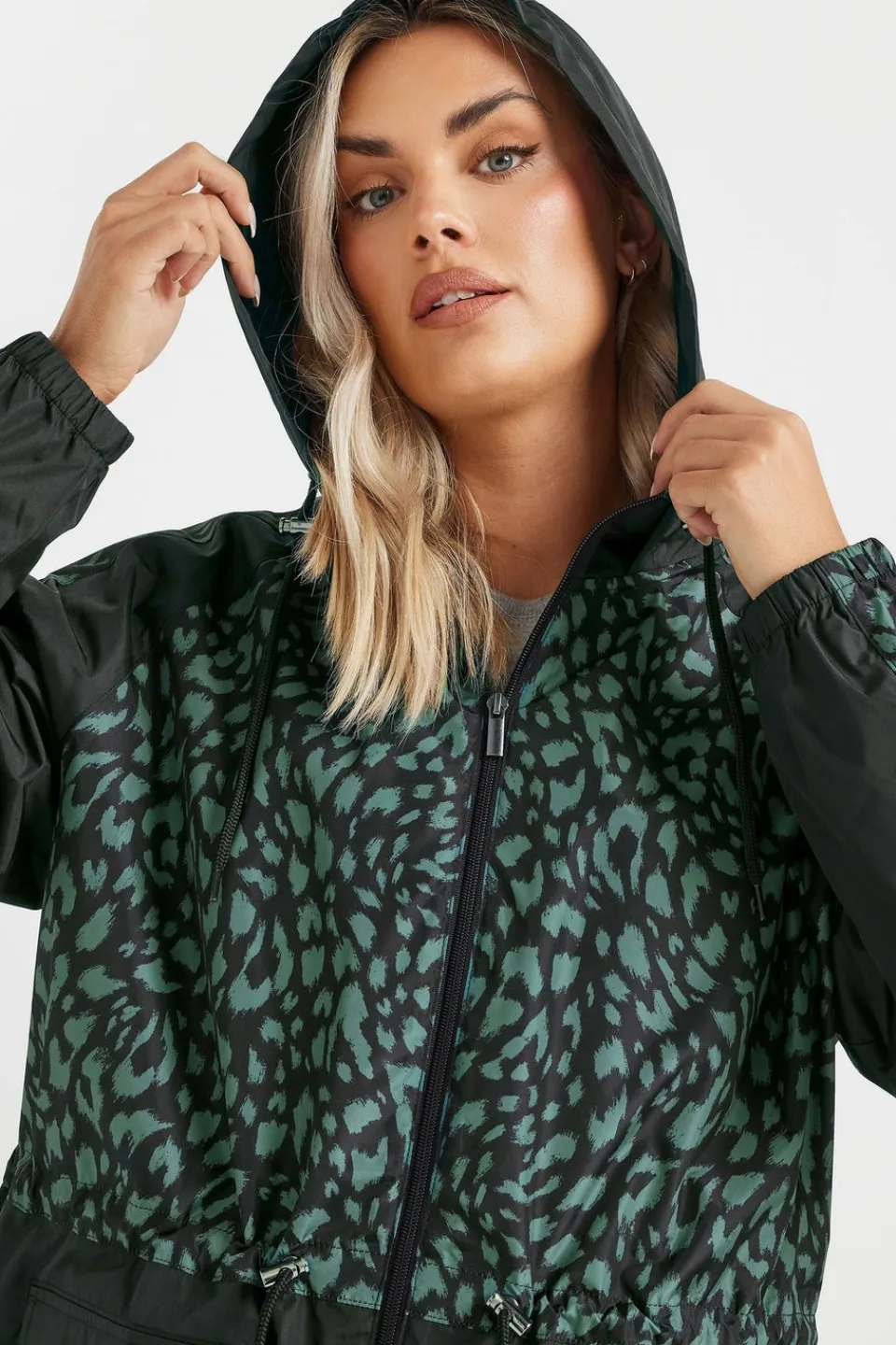 Coats & Jackets>YOURS Curve Green & Black Colourblock Lightweight Parka Jacket