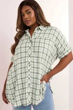 Tops>YOURS Curve Green Metallic Check Print Shirt