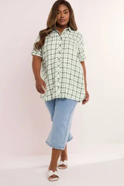 Tops>YOURS Curve Green Metallic Check Print Shirt