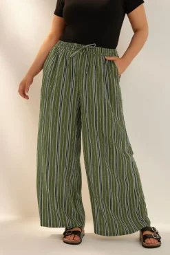 Trousers>YOURS Curve Green Stripe Textured Wide Leg Trousers GreenStripe