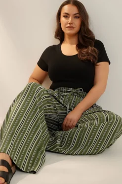 Trousers>YOURS Curve Green Stripe Textured Wide Leg Trousers GreenStripe