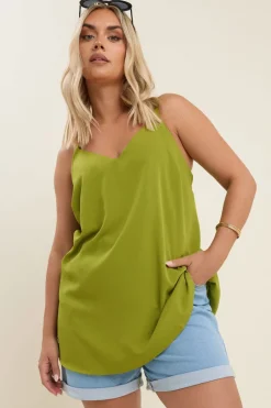 Tops>YOURS Curve Green V-Neck Cami Top