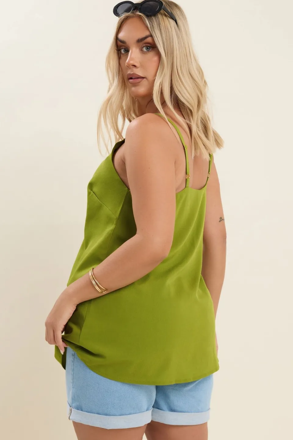 Tops>YOURS Curve Green V-Neck Cami Top
