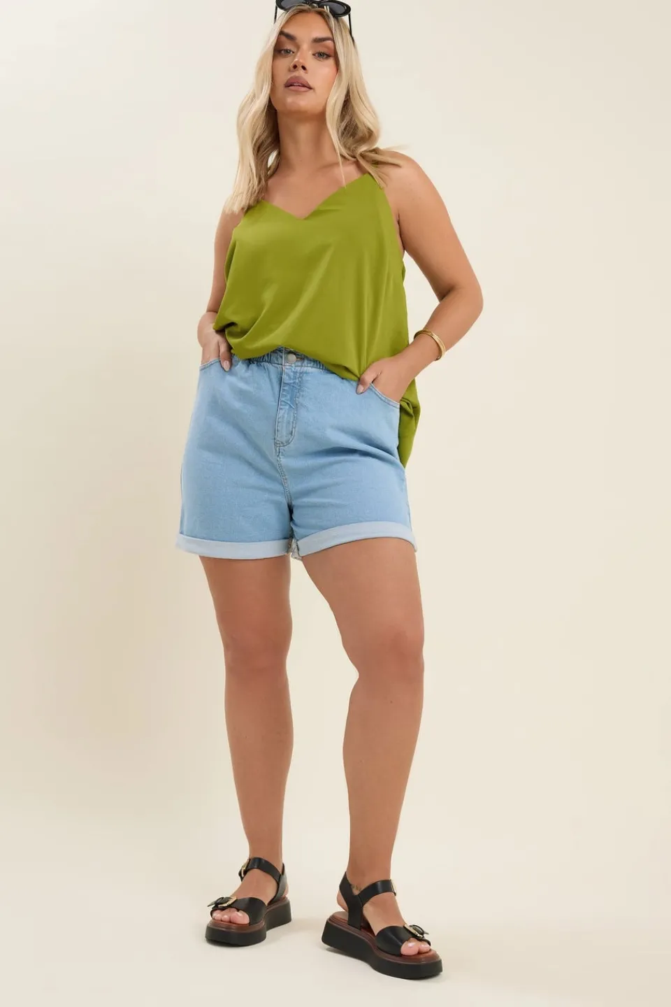 Tops>YOURS Curve Green V-Neck Cami Top