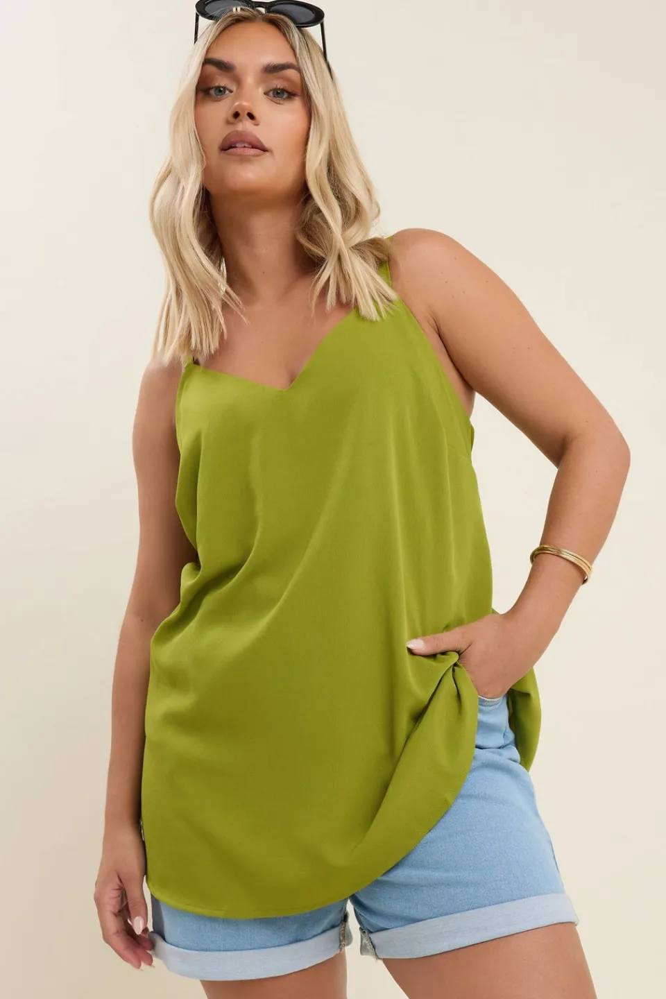 Tops>YOURS Curve Green V-Neck Cami Top
