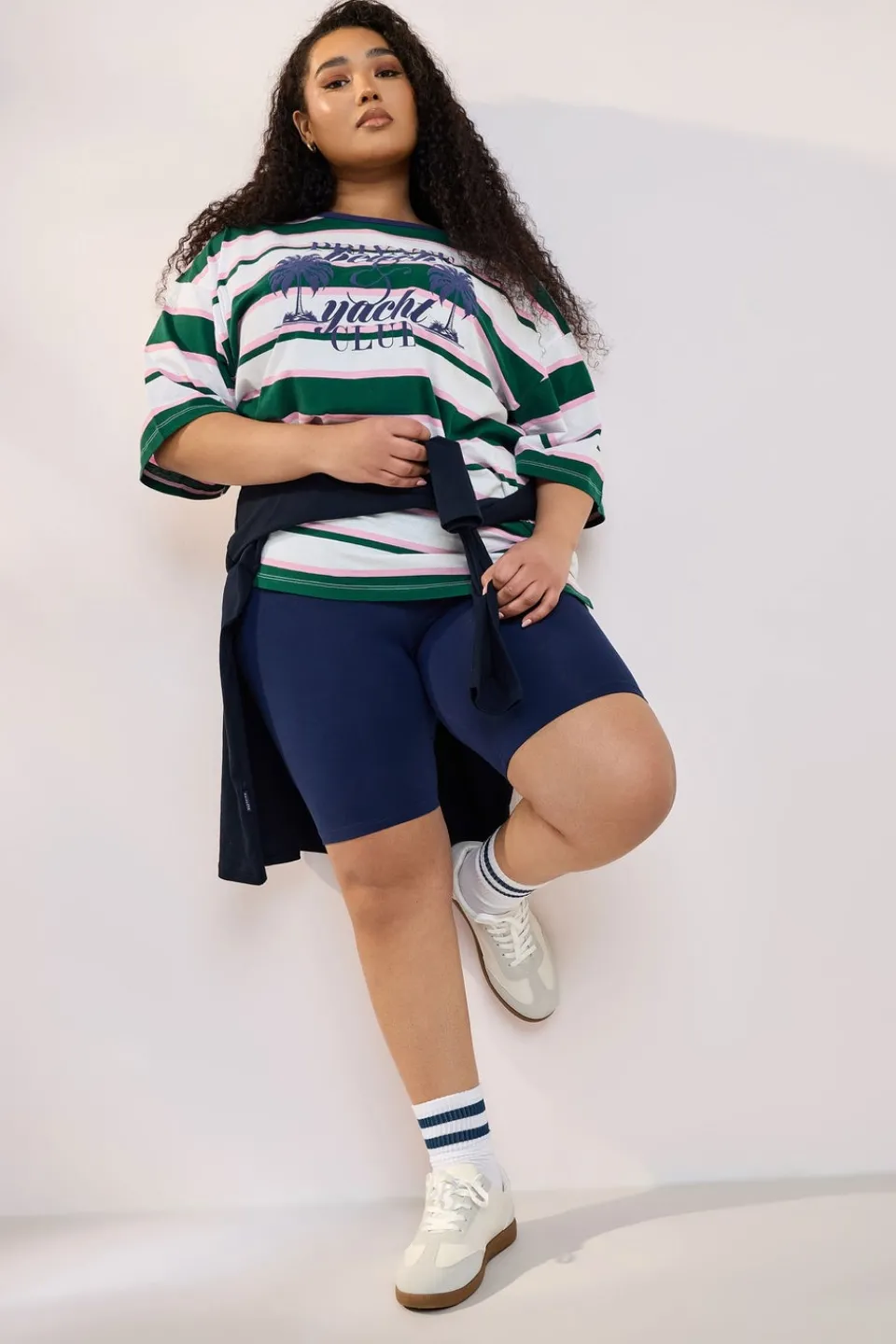 T-Shirts>YOURS Curve Green 'Beach Club' Slogan Stripe T-Shirt