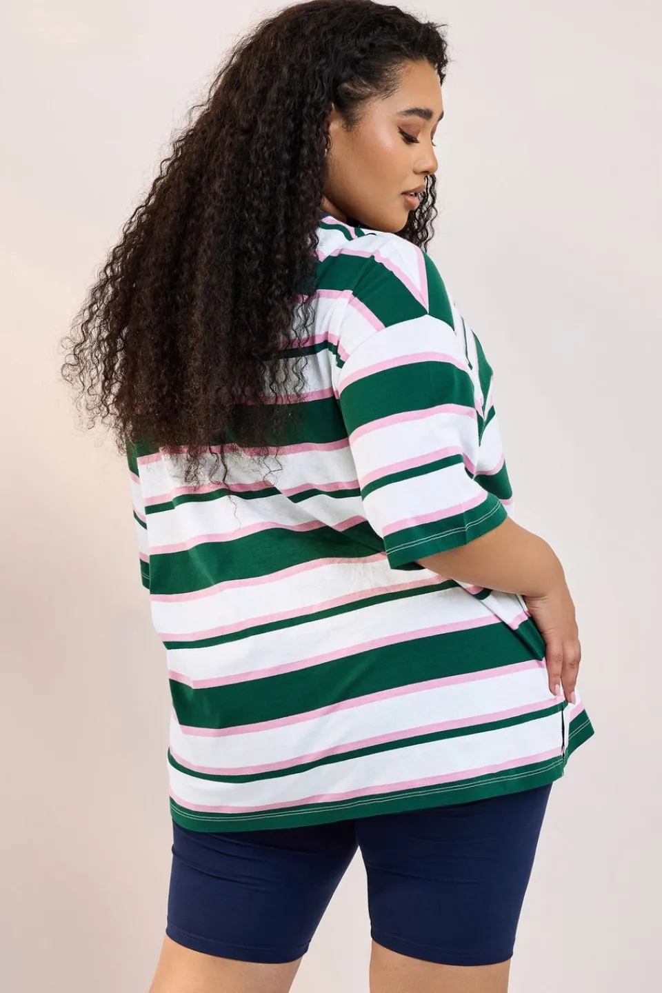 T-Shirts>YOURS Curve Green 'Beach Club' Slogan Stripe T-Shirt