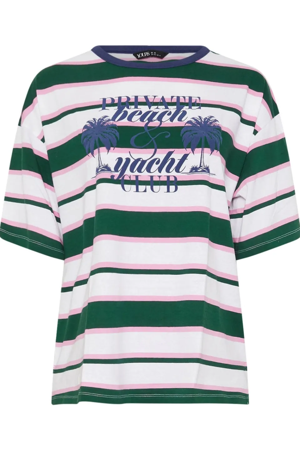 T-Shirts>YOURS Curve Green 'Beach Club' Slogan Stripe T-Shirt