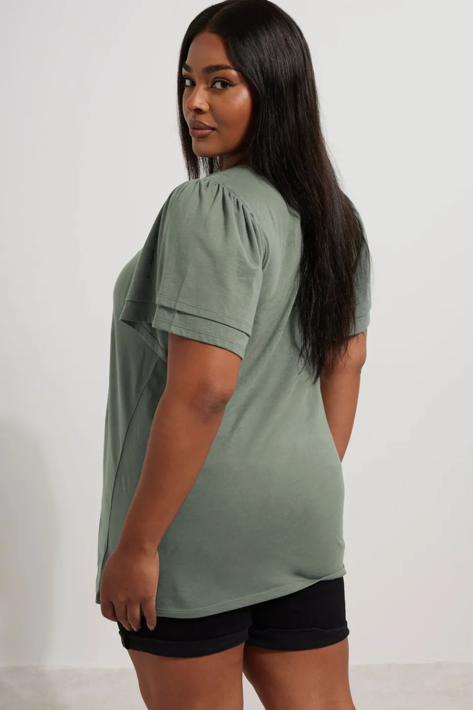 T-Shirts>YOURS Curve Grey Double Frill Angel Sleeve Top