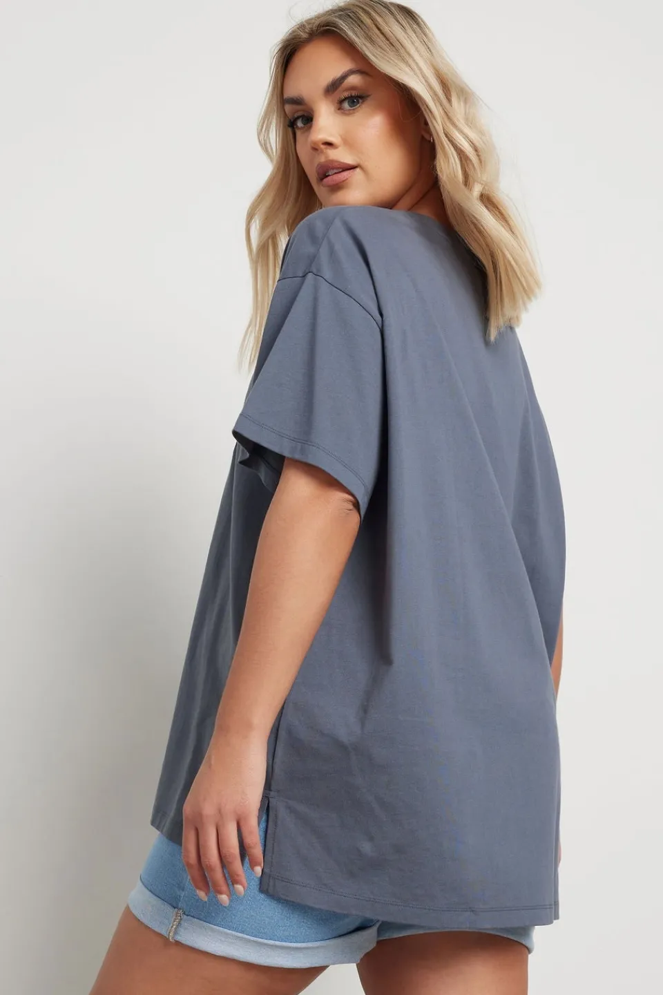 T-Shirts>YOURS Curve Grey Embroidered Boho Diamond Oversized T-Shirt