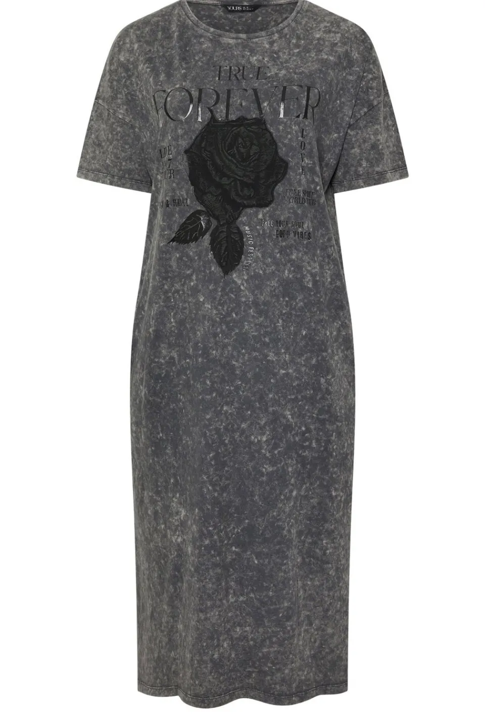 T-Shirts>YOURS Curve Grey Rose Graphic Print T Shirt Dress