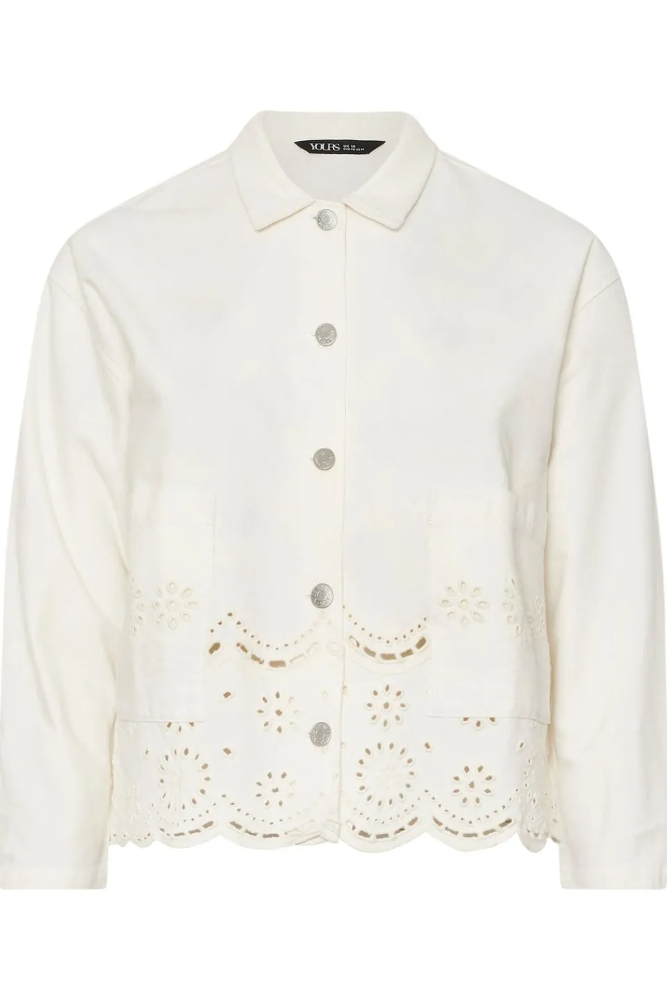 Coats & Jackets>YOURS Curve Ivory White Broderie Anglaise Twill Shacket