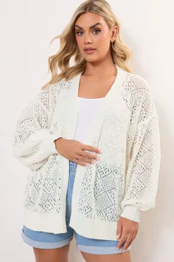 Tops>YOURS Curve Ivory White Balloon Sleeve Knitted Cardigan