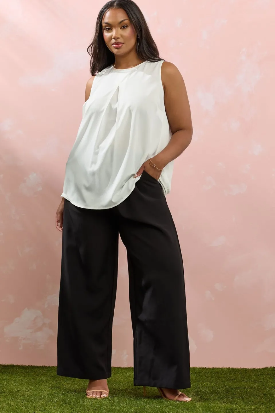 Tops>YOURS Curve Ivory White Lace Insert Vest Top