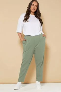 Trousers>YOURS Curve Khaki Green Barrel Joggers
