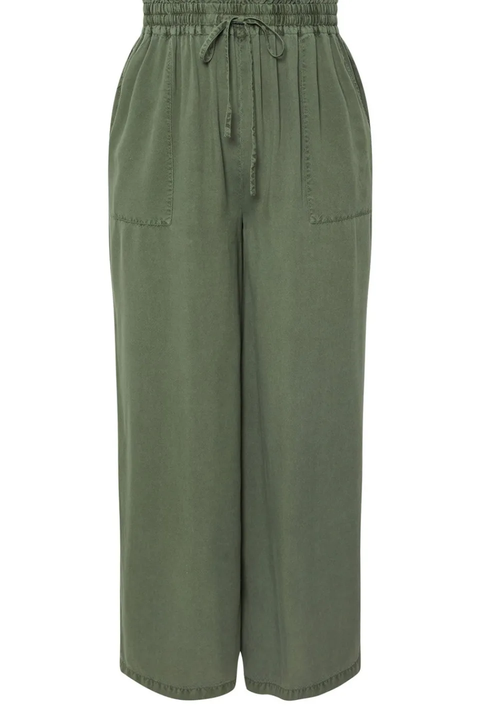 Trousers>YOURS Curve Khaki Green Chambray Tie Front Wide Leg Trousers