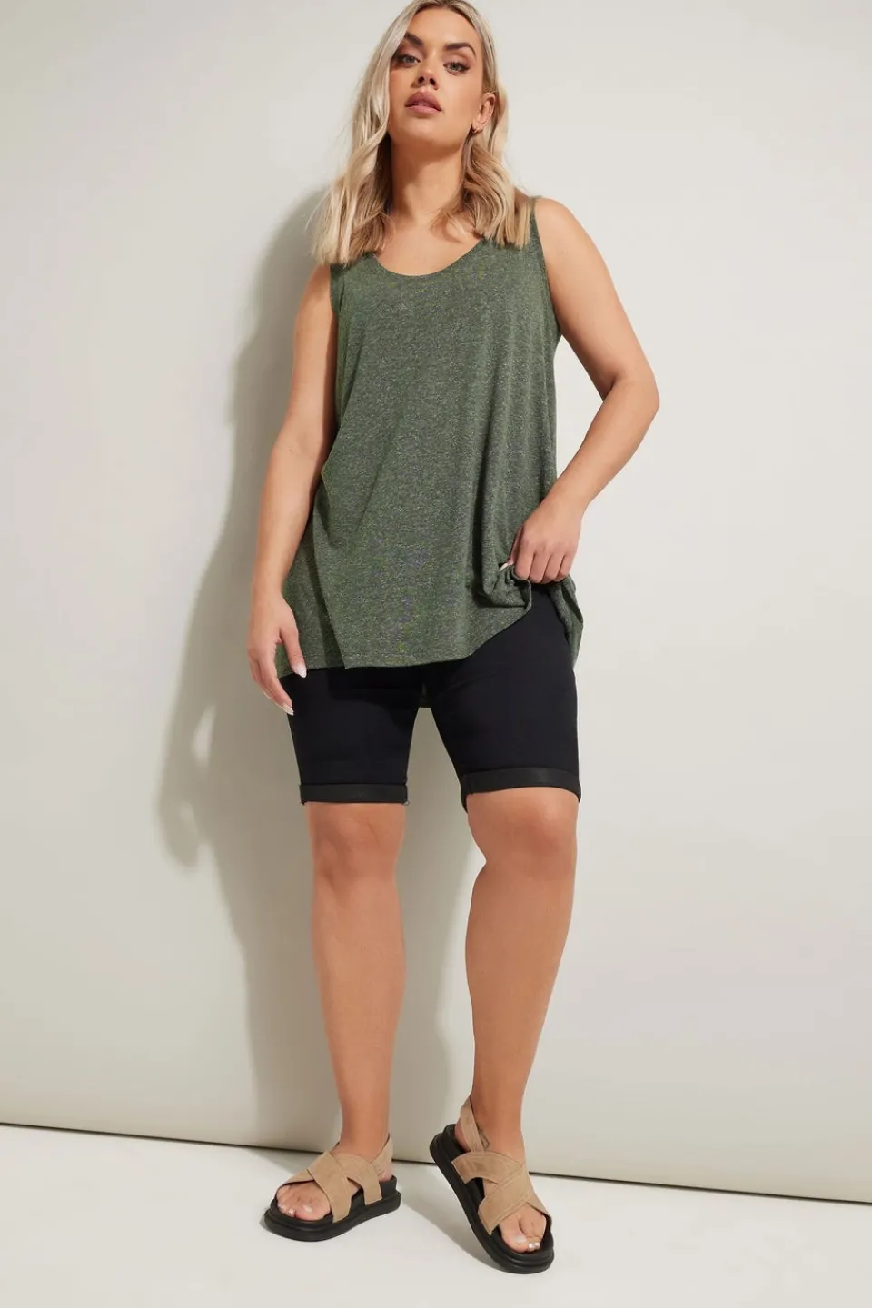 Tops>YOURS Curve Khaki Green Linen Vest Top