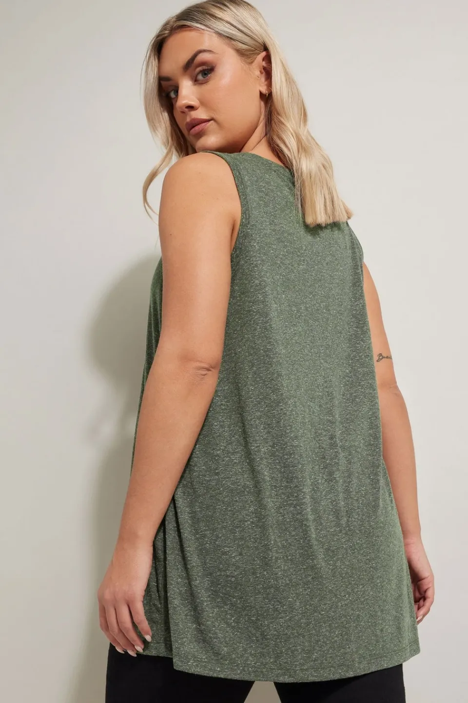 Tops>YOURS Curve Khaki Green Linen Vest Top
