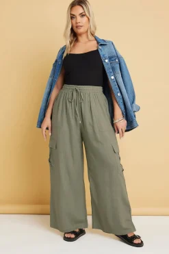 Trousers>YOURS Curve Khaki Green Linen Cargo Trousers KhakiGreen